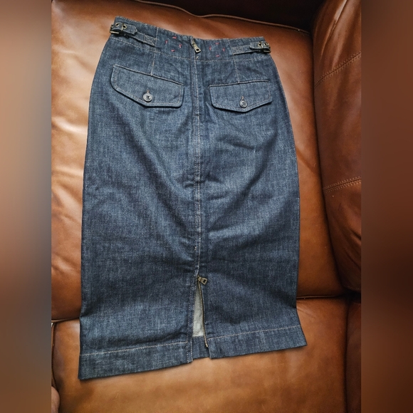 Vintage Prada Denim Back Zip Midi Pencil Skirt Size 38 Italy US 2 Blue Y2K - Picture 3 of 9